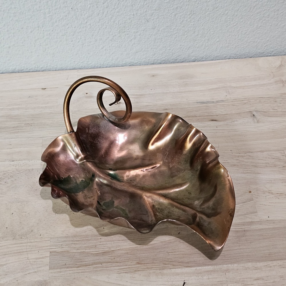 Vintage Gregorian Solid Copper Leaf Dish 6.5" Made in USA Signed